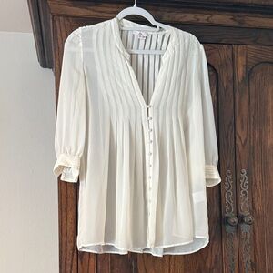 Joie Ivory Pintuck Sheer Button-Front Blouse